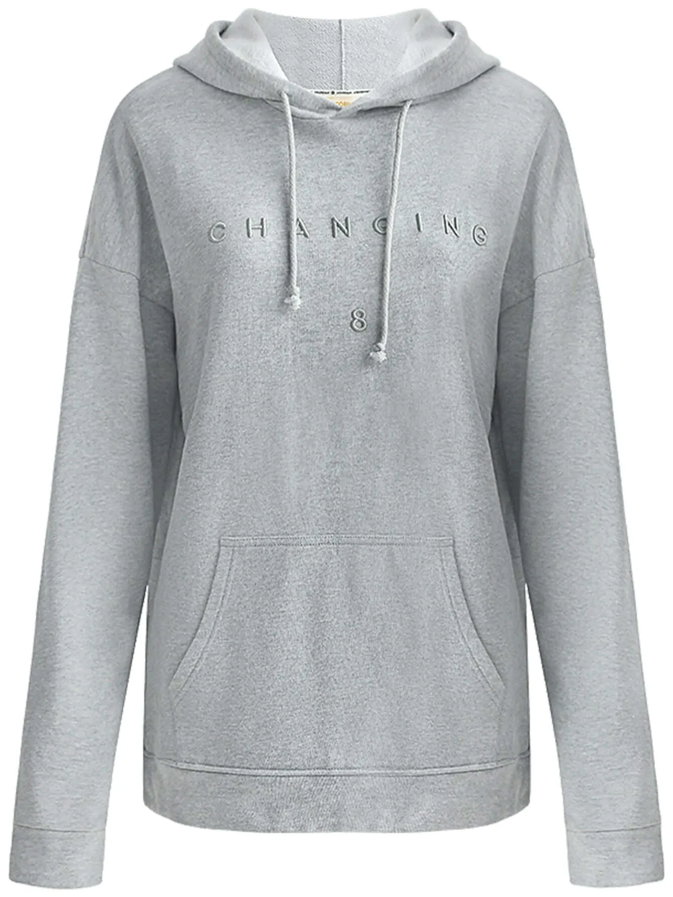 Relaxed Fit Grey Hooded Sweater with Slogan