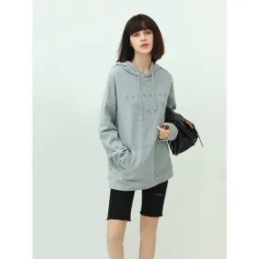 Relaxed Fit Grey Hooded Sweater with Slogan