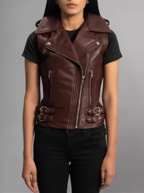 Rhonda Maroon Leather Biker Vest