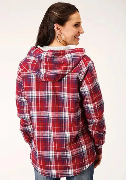 Roper Thermal Flannel Hoodie (Wine) - Women's Flannel Button Down Hoodie Sweatshirt