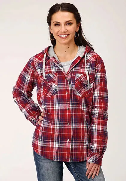 Roper Thermal Flannel Hoodie (Wine) - Women's Flannel Button Down Hoodie Sweatshirt