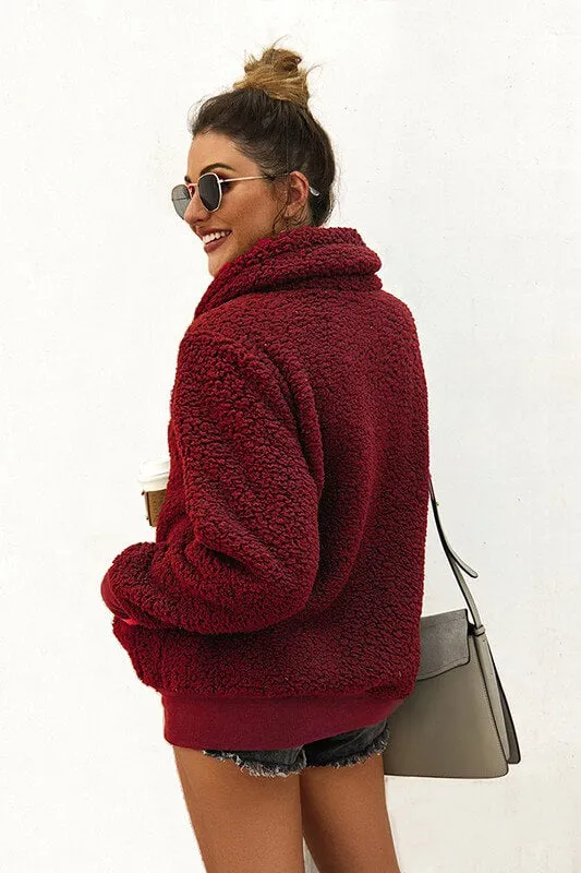 Sarah Asymmetrical Half-Zip Sherpa Pullover