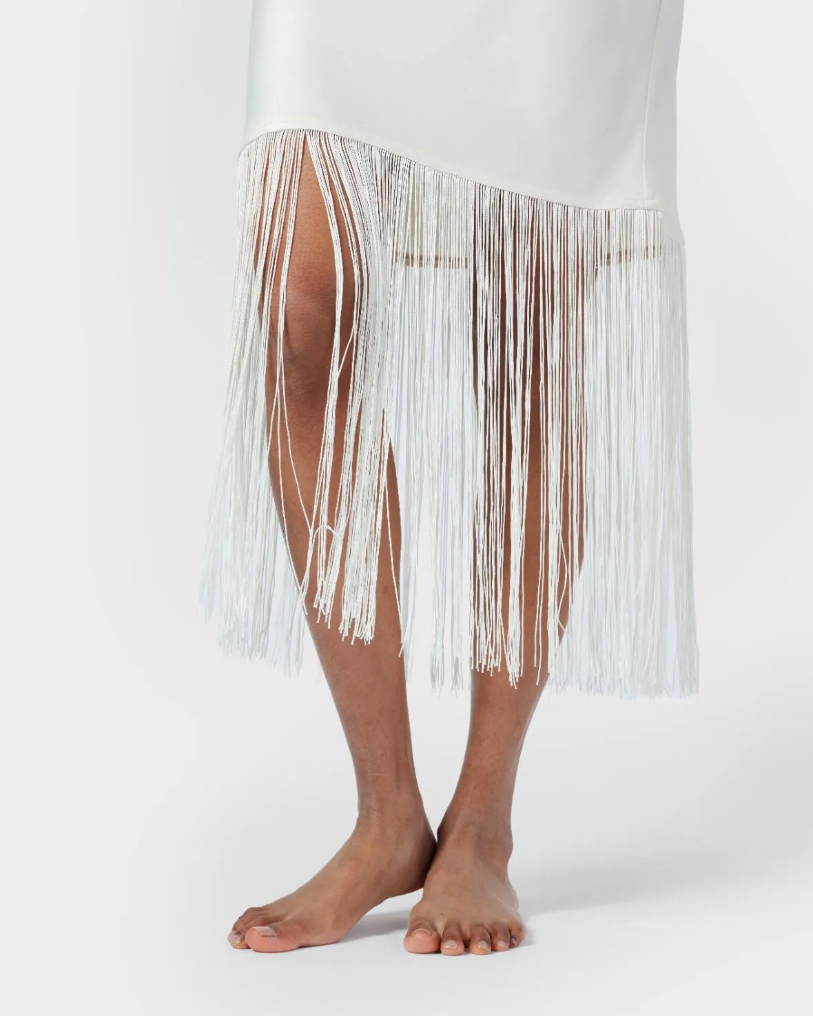 Satin Fringe Trim Slip Nightdress - Ivory