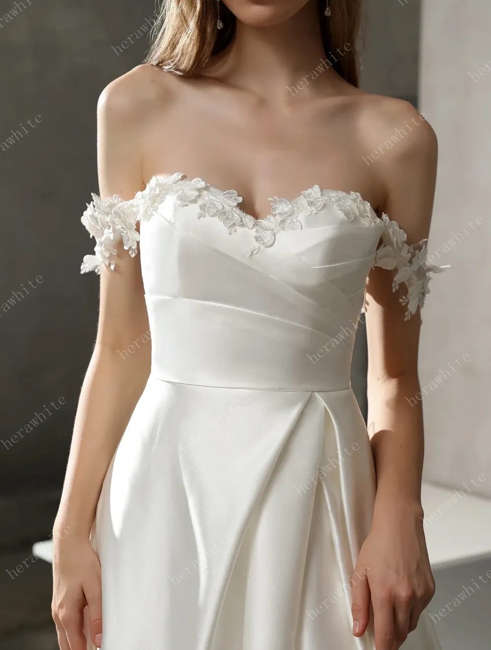 Satin Off-The-Shoulder A-line Bridal Gown with Slit Skirt