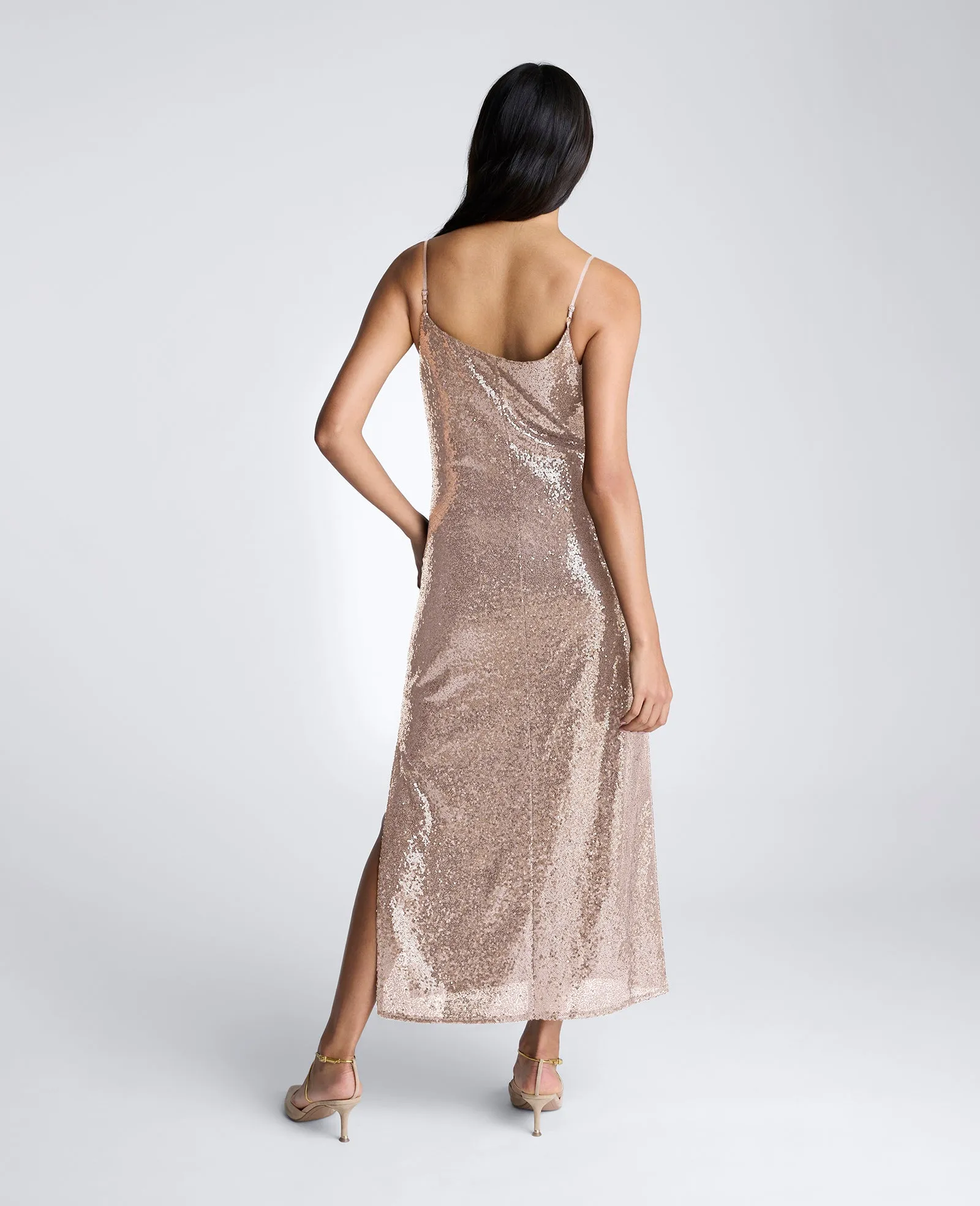 Sequin Cowl Neck Maxi Slip Dress