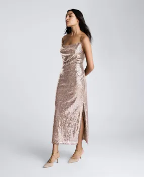 Sequin Cowl Neck Maxi Slip Dress