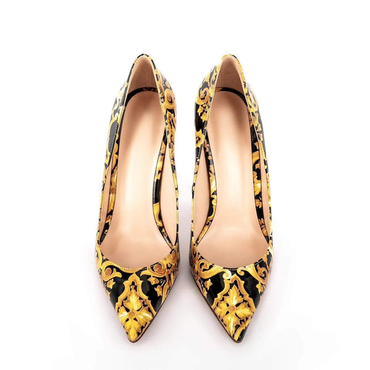 Sexy Black & Gold Italian Print Heels