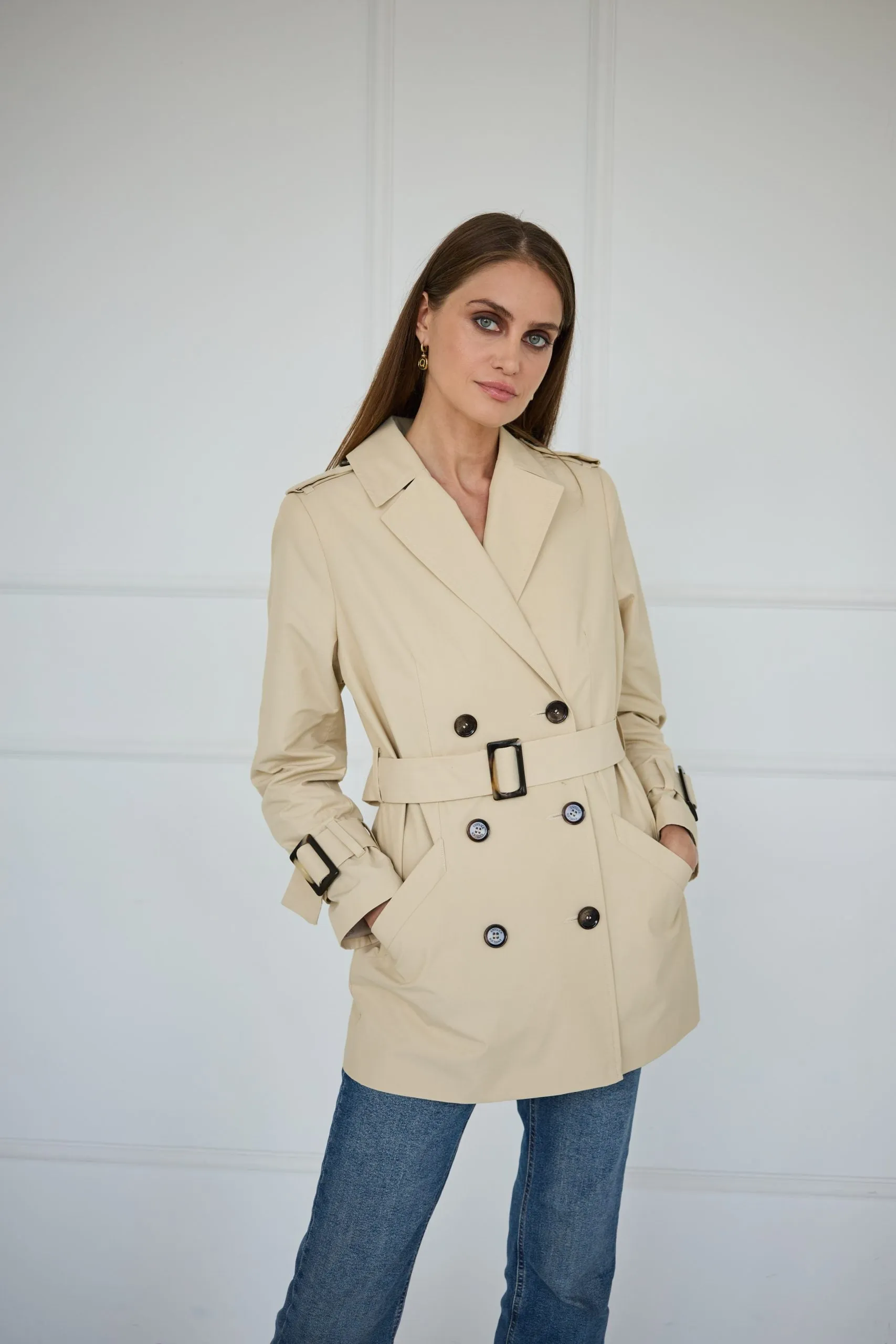 Short Trench Coat Light Beige