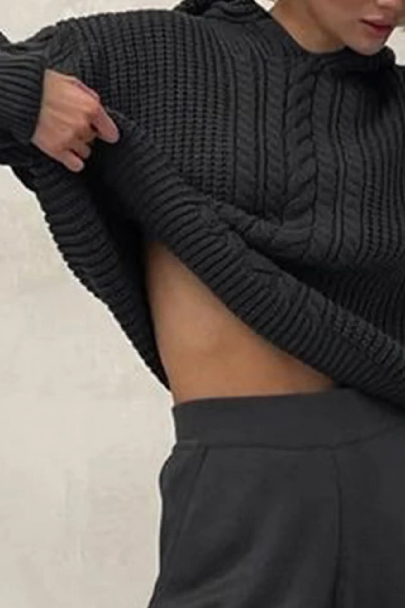 Solid Cable Knit Hoodie Sweater