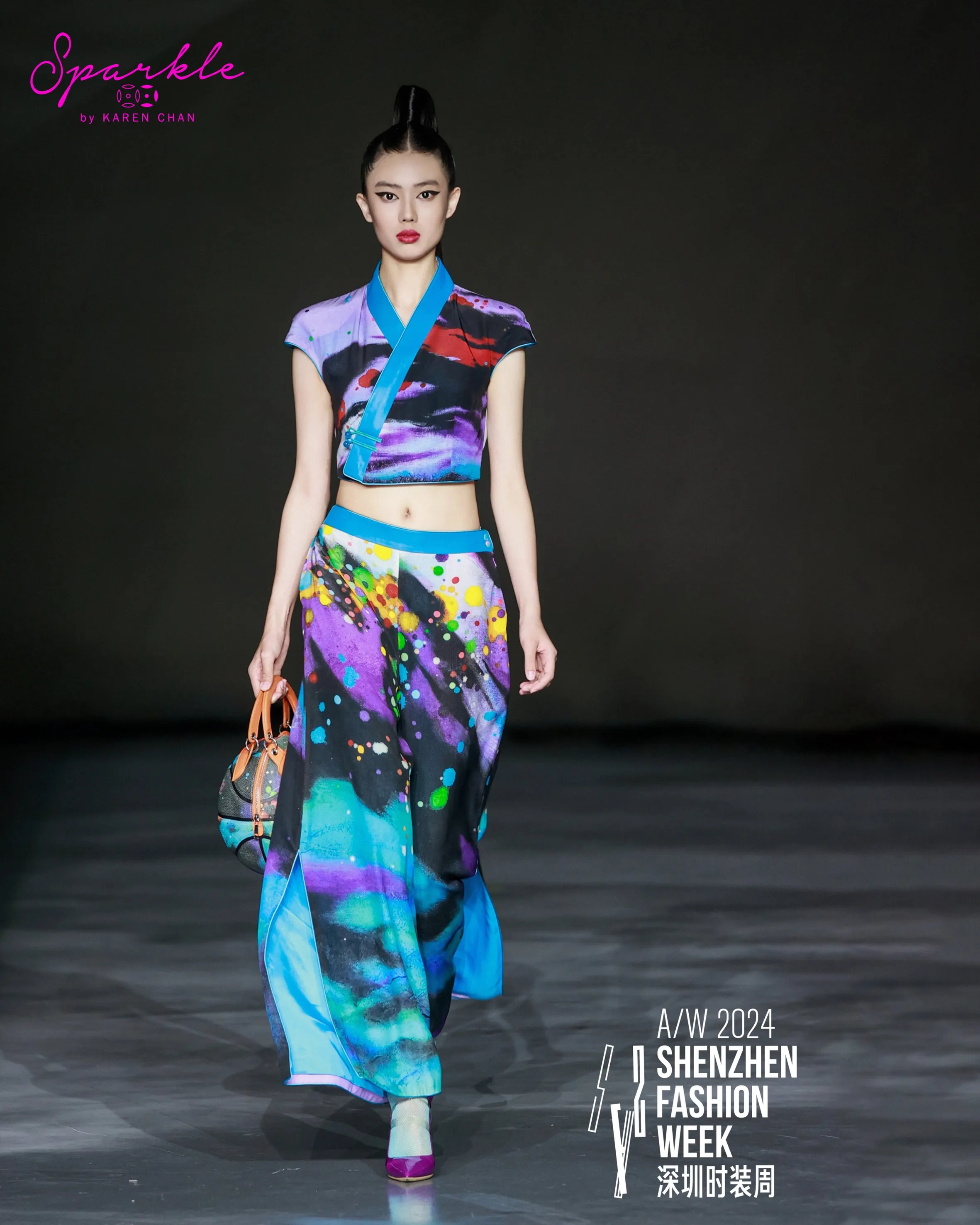 SPARKLE BY KAREN CHAN x HK Designer【GLORY HEAVEN】100% Silk Cheongsam Wide Legged Pants