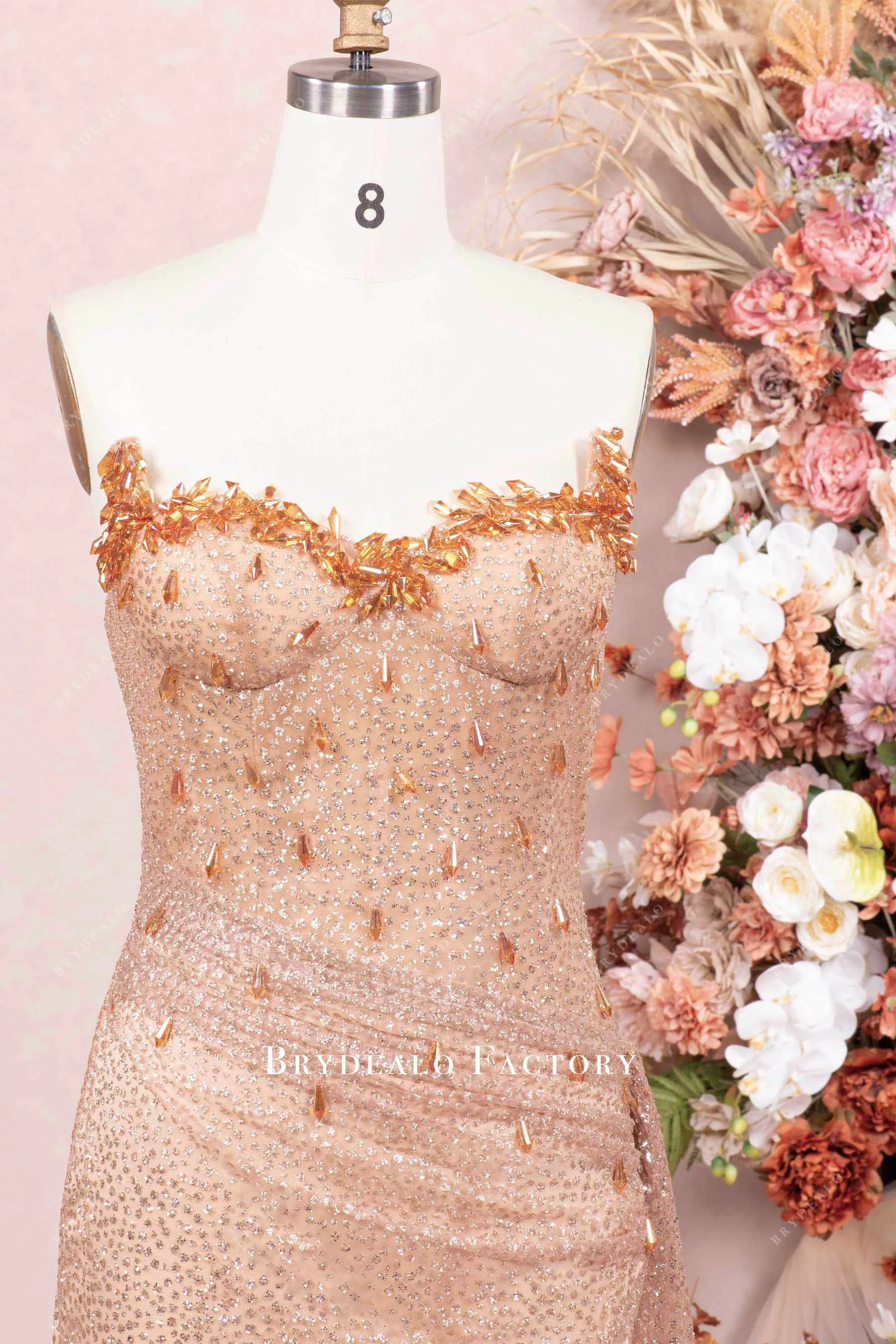 Sparkly Rhinestone Corset High Slit Prom Dress