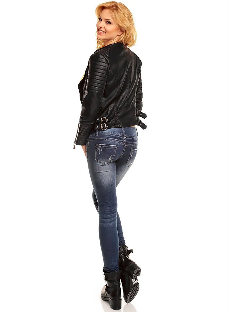 Stylish Ladies Black Leather Look Biker goth Jacket.