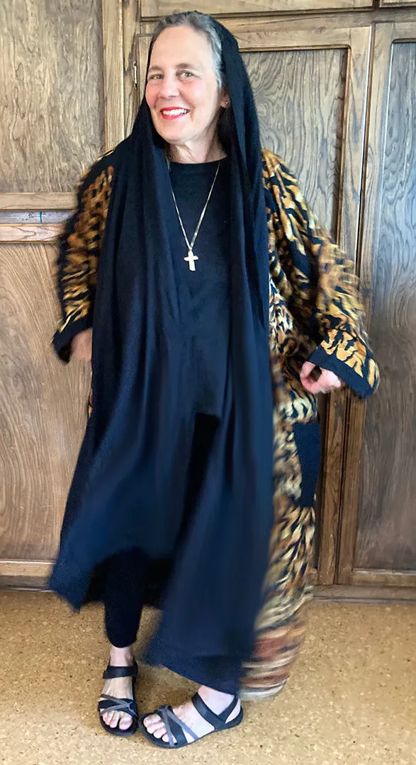 Sunheart Avalon Zen Black Tiger Stripes Batik Duster Coat Resort Wear Boho Sml-6X