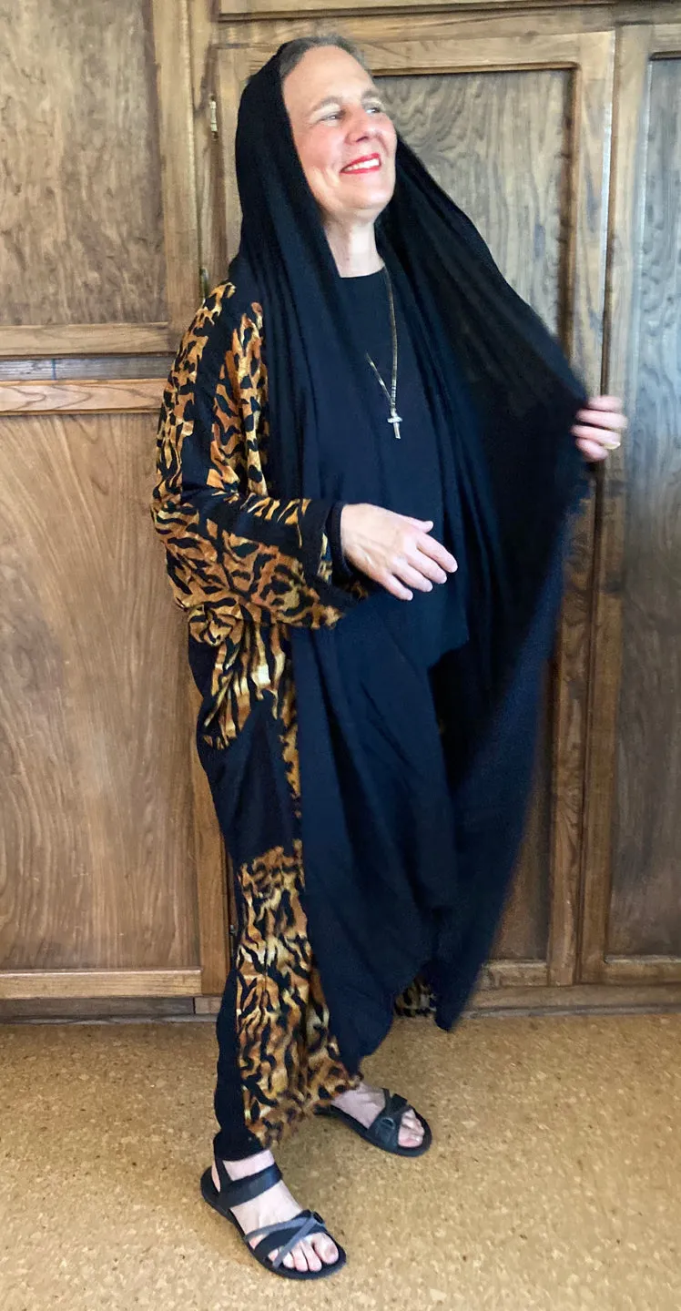 Sunheart Avalon Zen Black Tiger Stripes Batik Duster Coat Resort Wear Boho Sml-6X