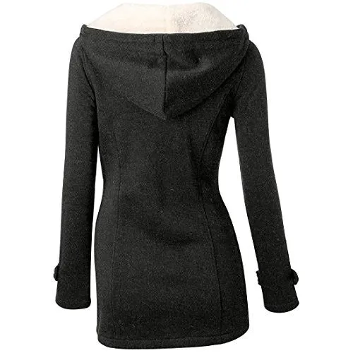 Susanny Womens Winter Fashion Outdoor Warm Wool Blended Classic Pea Coat Jacket Black