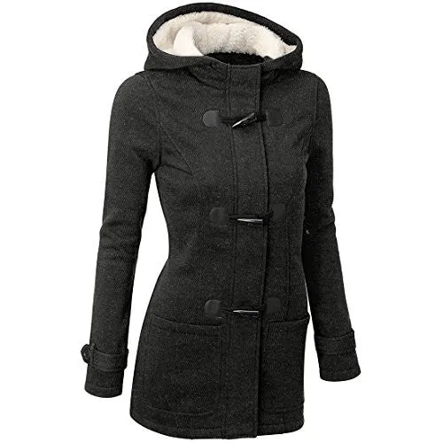 Susanny Womens Winter Fashion Outdoor Warm Wool Blended Classic Pea Coat Jacket Black