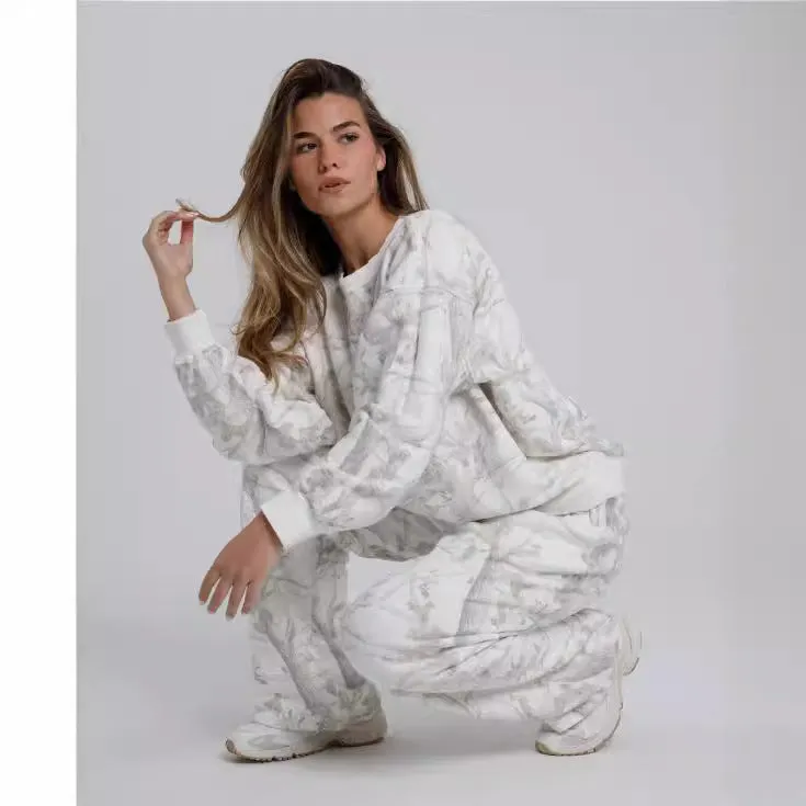 Sweat à capuche camouflage imprimé feuille d'érable surdimensionné pour femme