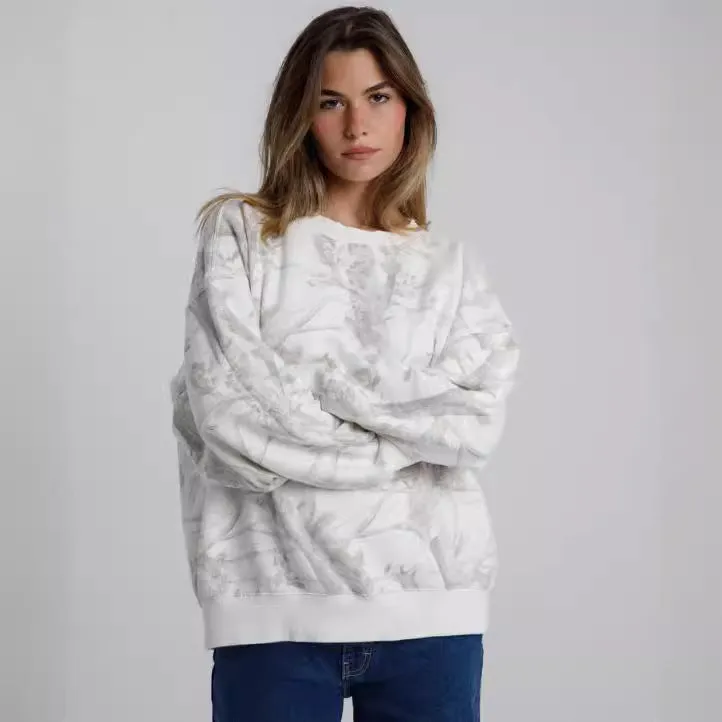 Sweat à capuche camouflage imprimé feuille d'érable surdimensionné pour femme