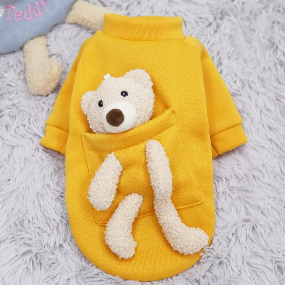 Teddy Bear on My Back Dog Pet Clothes Warm Fleece Puppy Hoodie Coat Winter