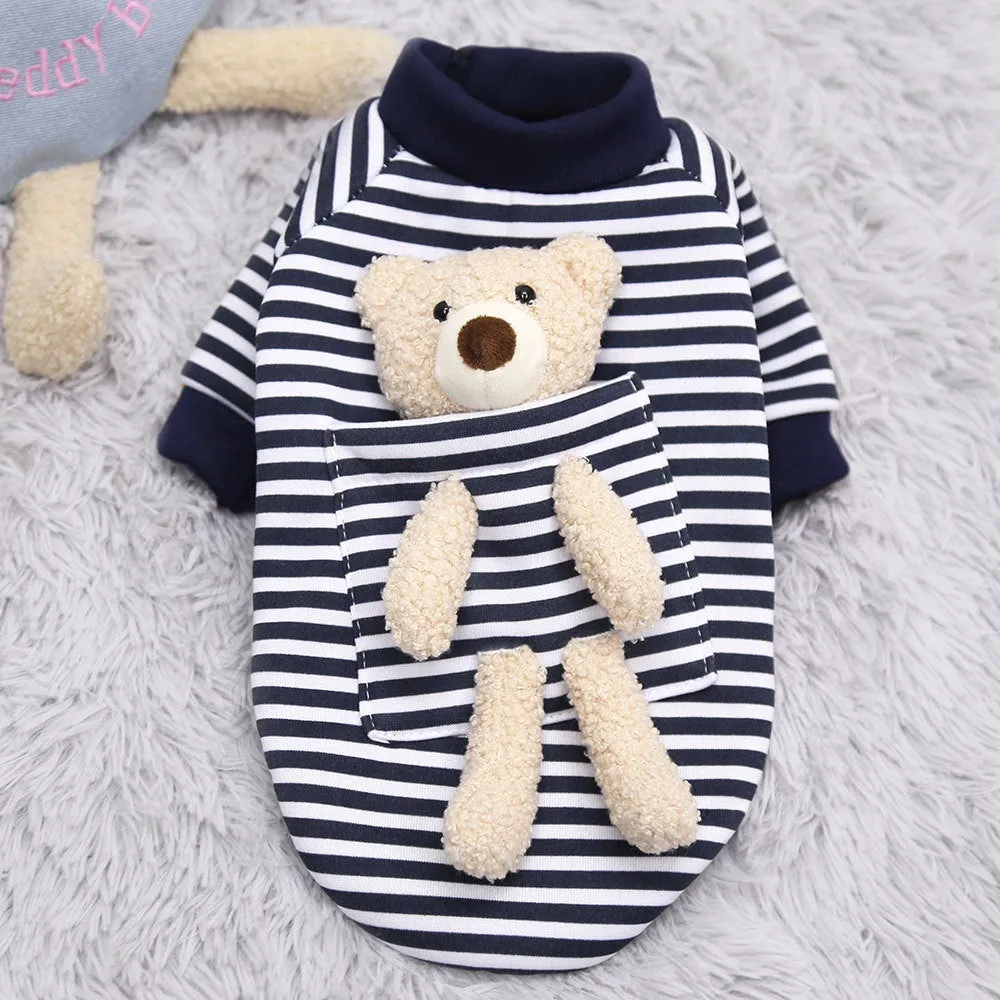 Teddy Bear on My Back Dog Pet Clothes Warm Fleece Puppy Hoodie Coat Winter