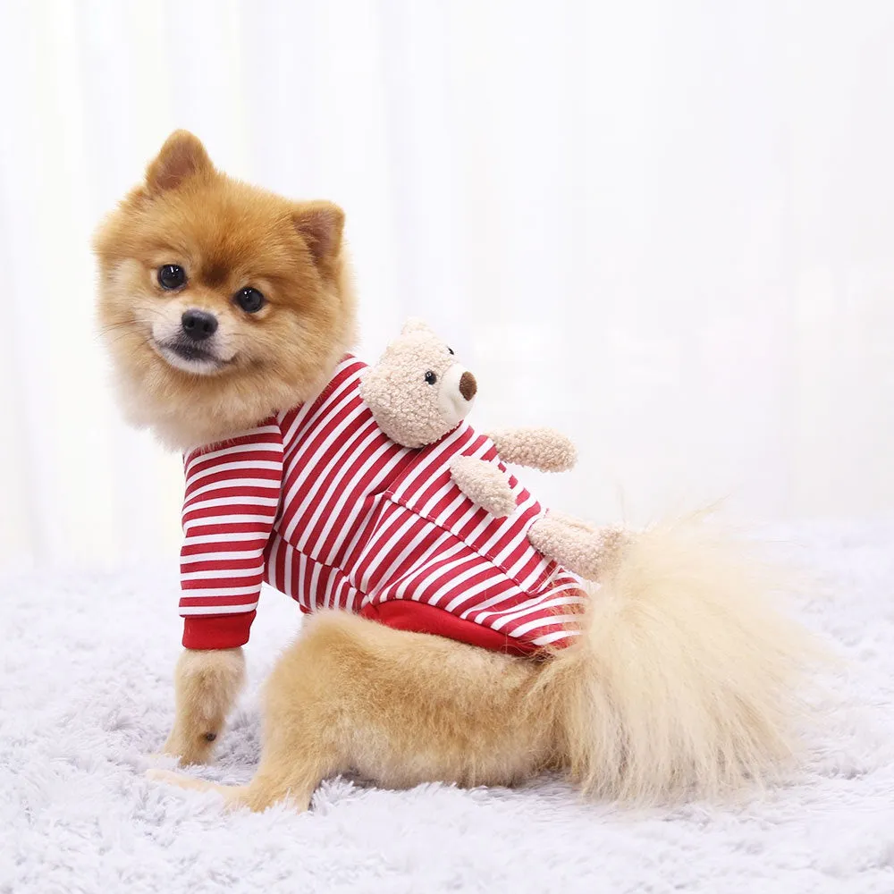 Teddy Bear on My Back Dog Pet Clothes Warm Fleece Puppy Hoodie Coat Winter