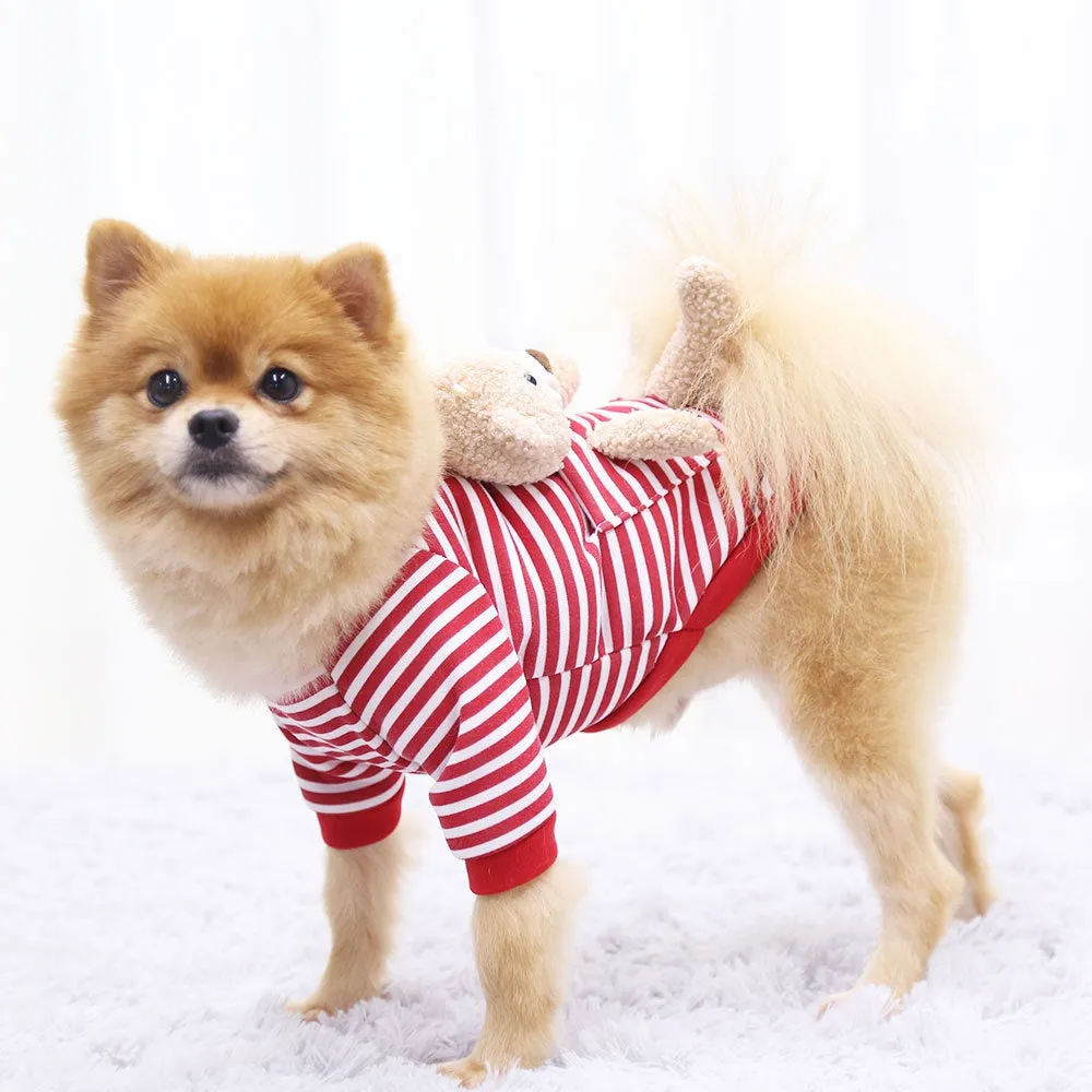 Teddy Bear on My Back Dog Pet Clothes Warm Fleece Puppy Hoodie Coat Winter