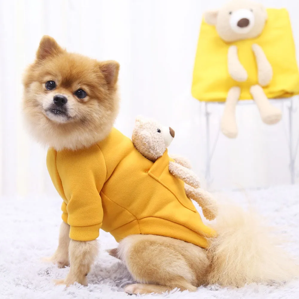 Teddy Bear on My Back Dog Pet Clothes Warm Fleece Puppy Hoodie Coat Winter