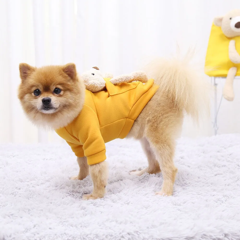 Teddy Bear on My Back Dog Pet Clothes Warm Fleece Puppy Hoodie Coat Winter