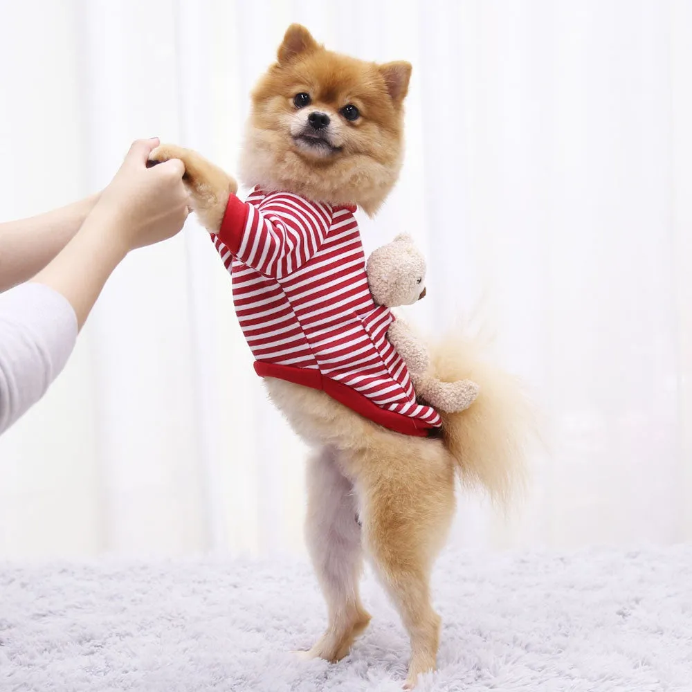 Teddy Bear on My Back Dog Pet Clothes Warm Fleece Puppy Hoodie Coat Winter