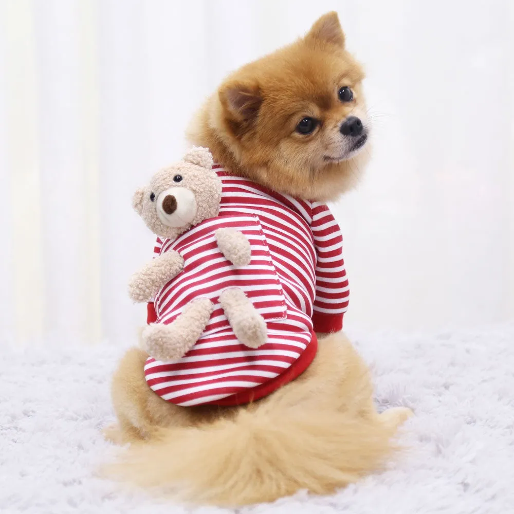 Teddy Bear on My Back Dog Pet Clothes Warm Fleece Puppy Hoodie Coat Winter