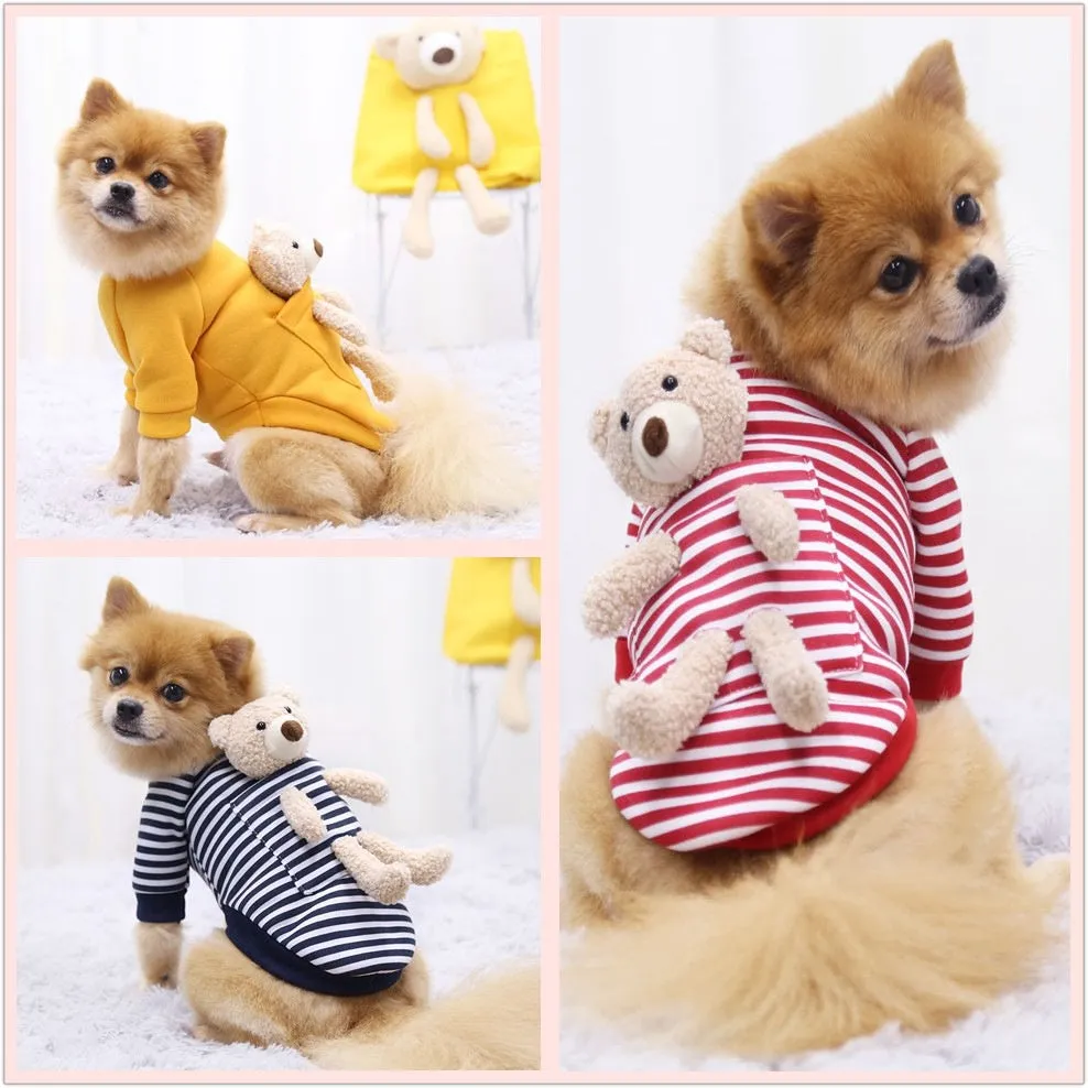 Teddy Bear on My Back Dog Pet Clothes Warm Fleece Puppy Hoodie Coat Winter