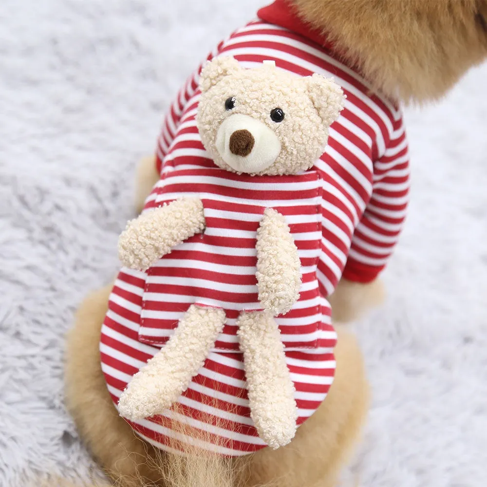 Teddy Bear on My Back Dog Pet Clothes Warm Fleece Puppy Hoodie Coat Winter