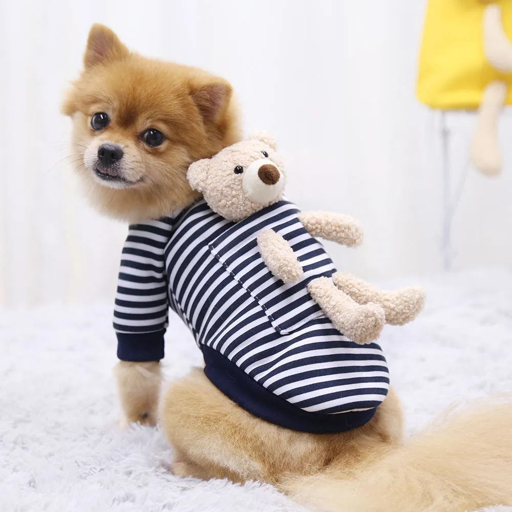 Teddy Bear on My Back Dog Pet Clothes Warm Fleece Puppy Hoodie Coat Winter