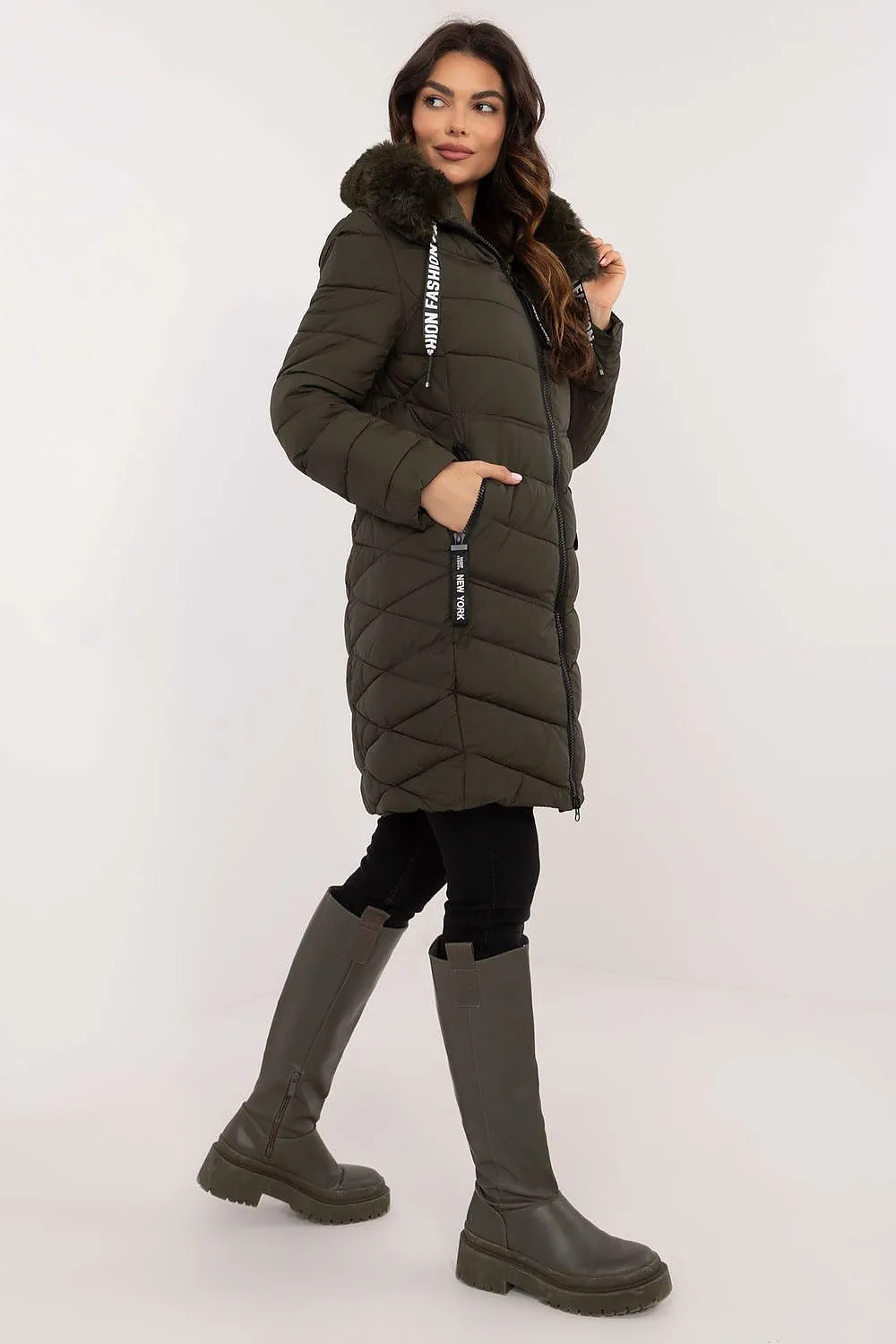 TEEK - Hooded Plush Silhouette Puff Coat