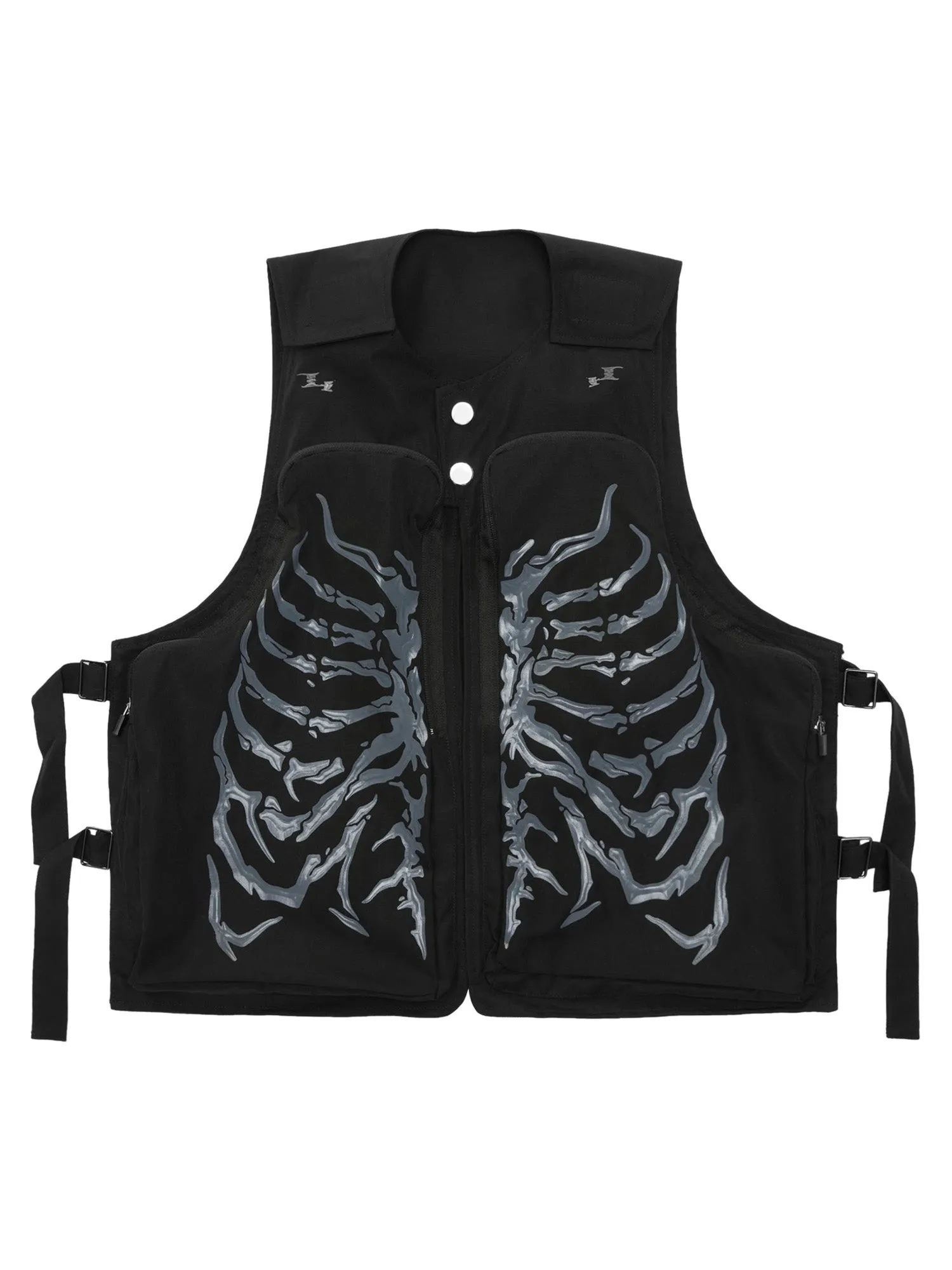 Thesupermade Skeleton Print Padded Cargo Vest -1201