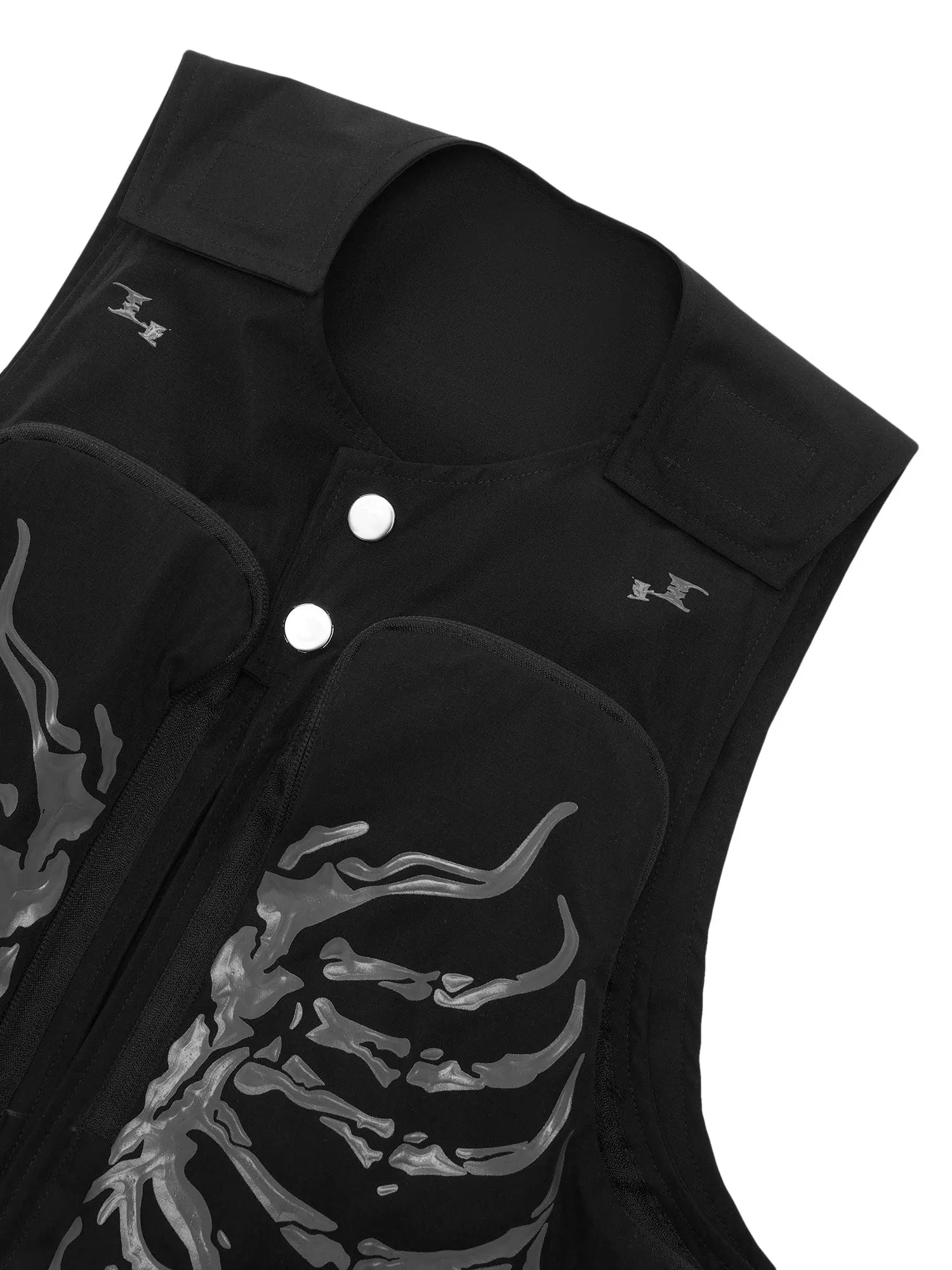 Thesupermade Skeleton Print Padded Cargo Vest -1201