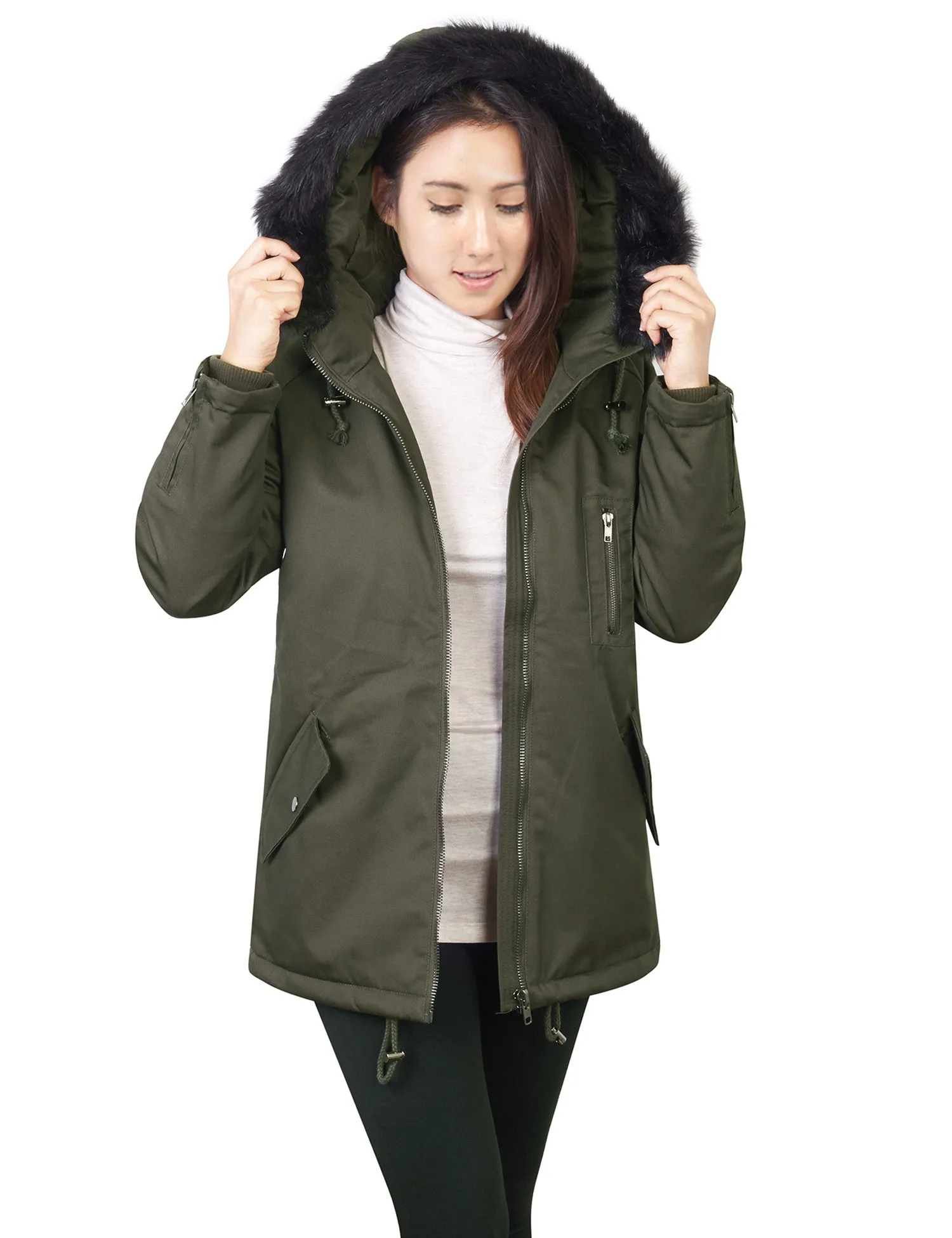 Thick Anorak Down Jacket Parka with Faux Fur Hoodie