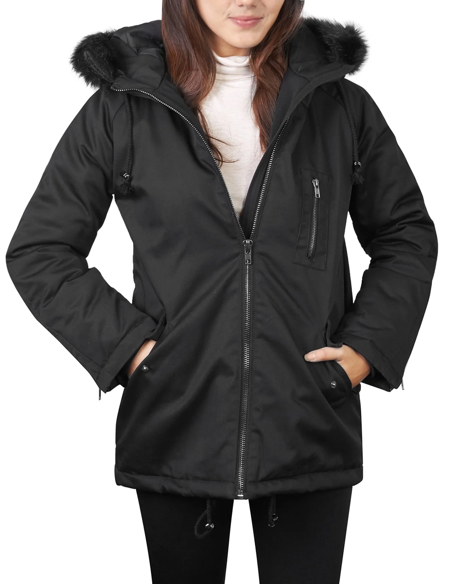 Thick Anorak Down Jacket Parka with Faux Fur Hoodie