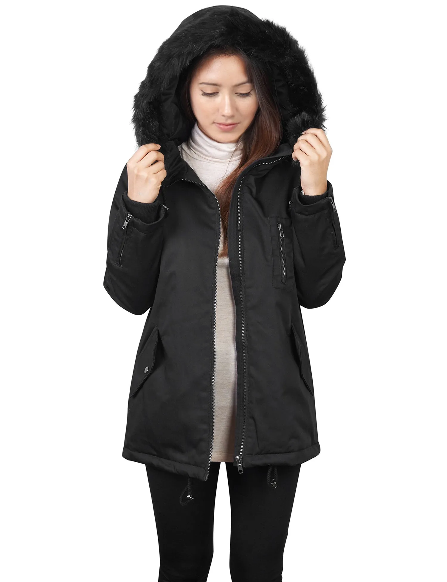 Thick Anorak Down Jacket Parka with Faux Fur Hoodie