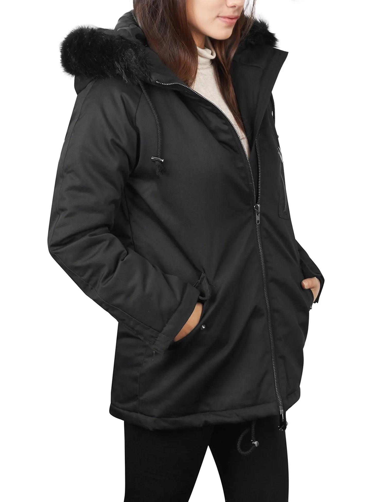 Thick Anorak Down Jacket Parka with Faux Fur Hoodie