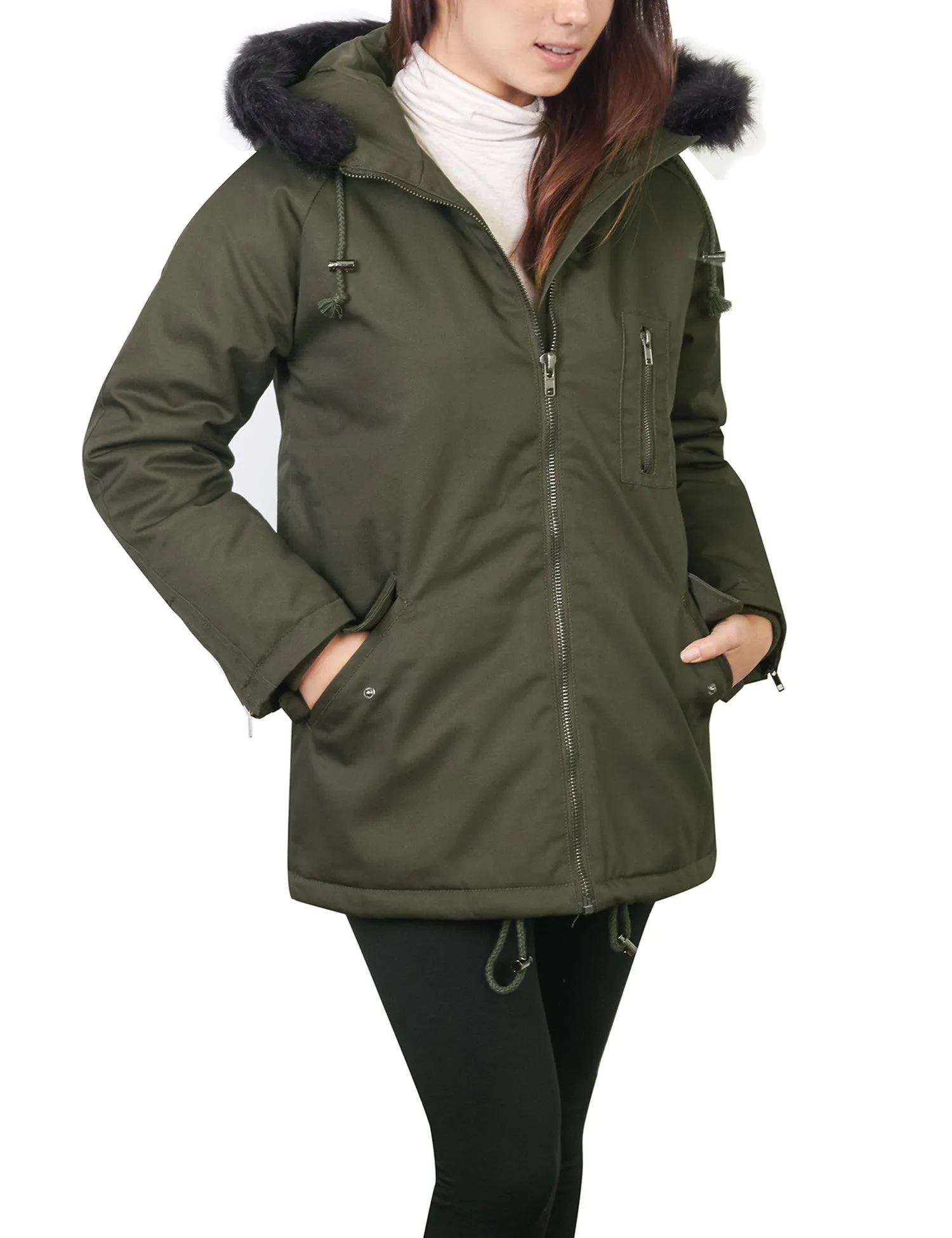 Thick Anorak Down Jacket Parka with Faux Fur Hoodie