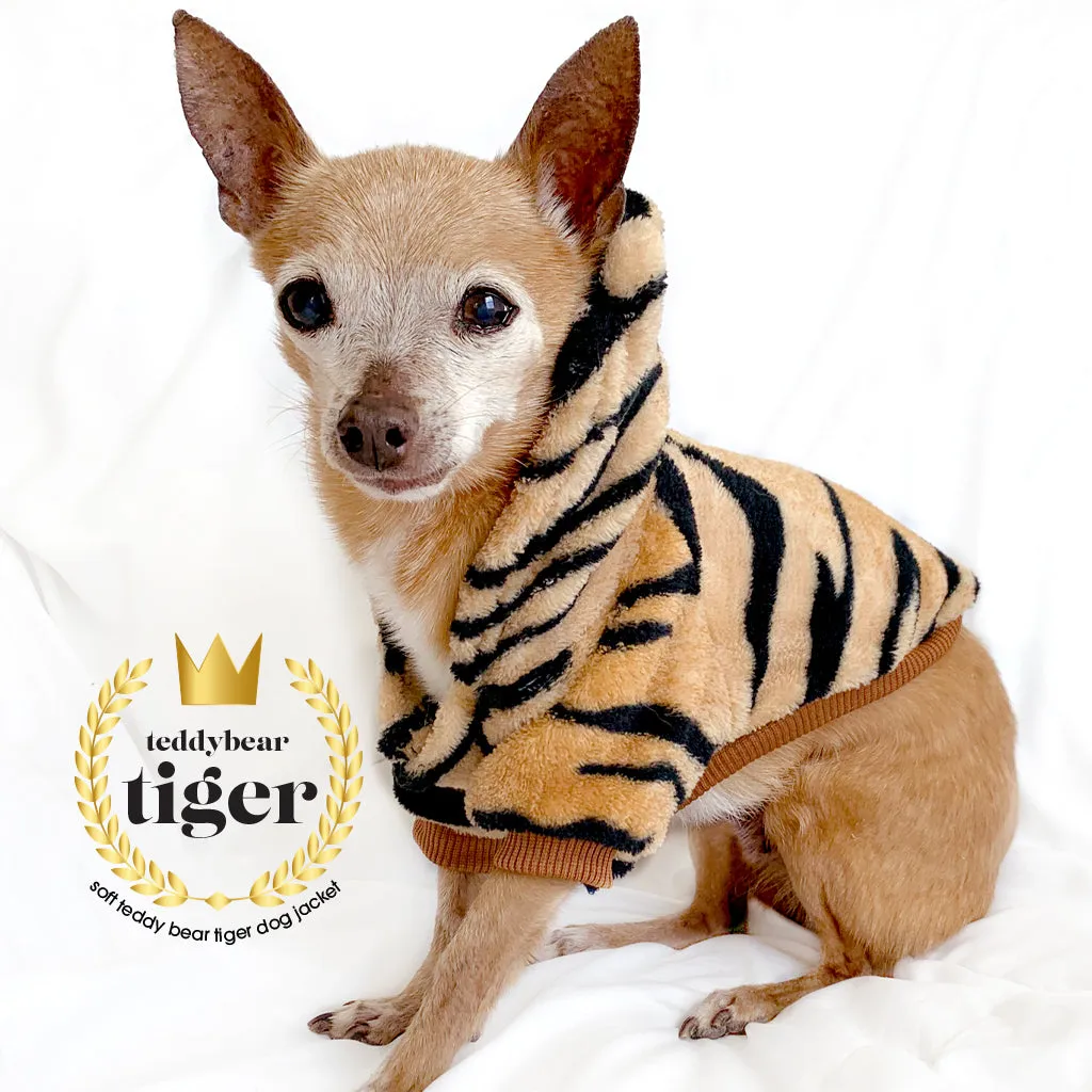 Tiger Print Warm Dog Jacket Dog Hoodie Button Up Dog Coat