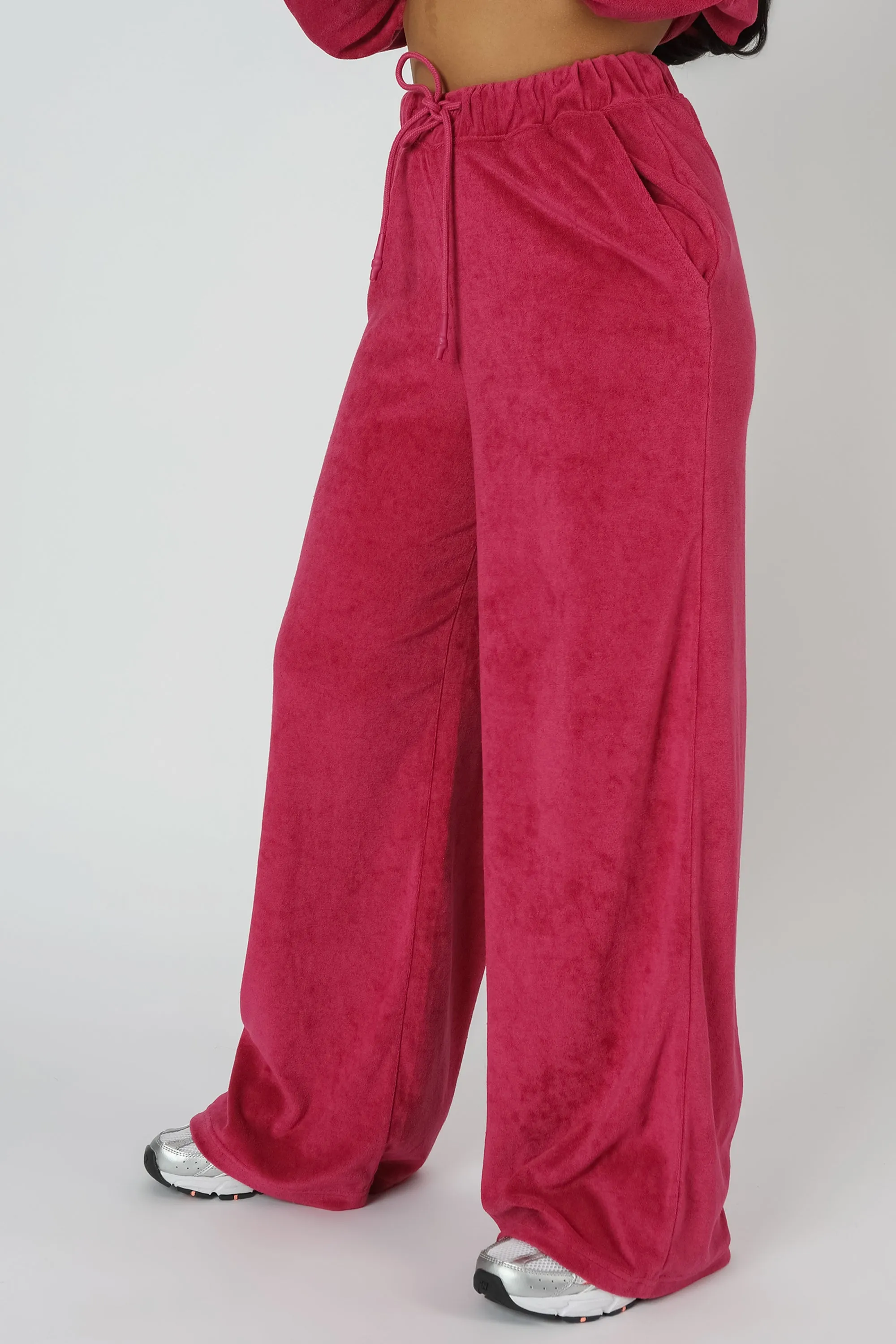 Towelling Wide Leg Joggers Pink