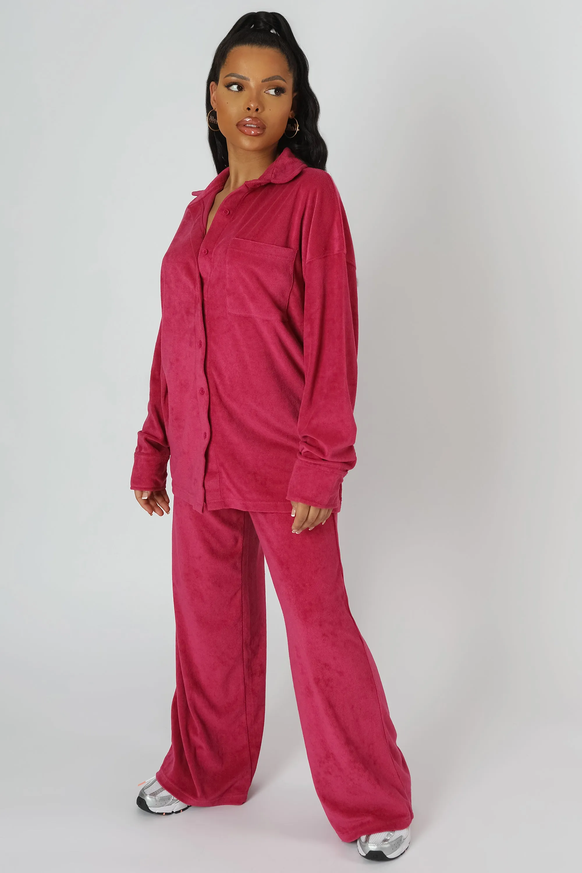 Towelling Wide Leg Joggers Pink