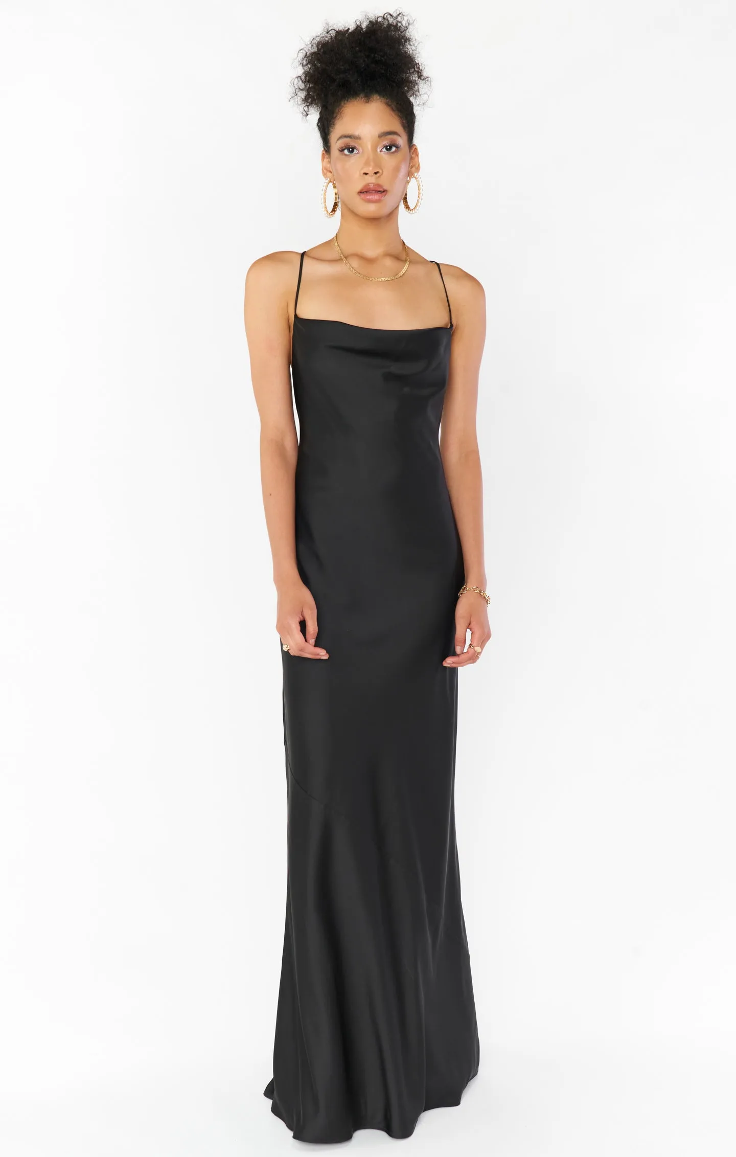 Tuscany Maxi Slip Dress ~ Black Luxe Satin