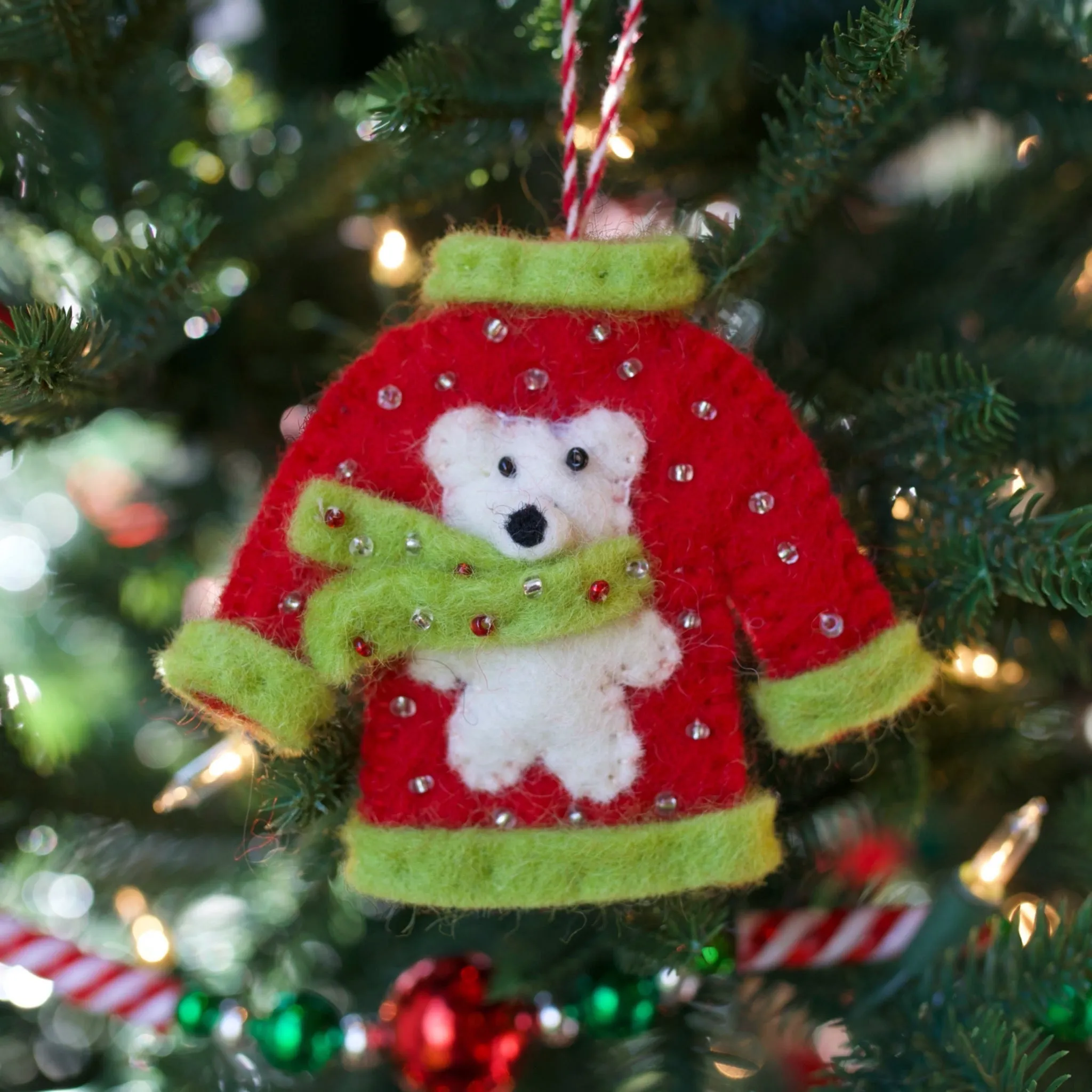 Ugly Christmas Sweater Ornament Trio, Felt Wool