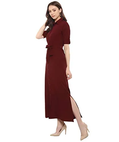 Uptownie Lite Women's Maxi Shirt Dress (Maroon, L)