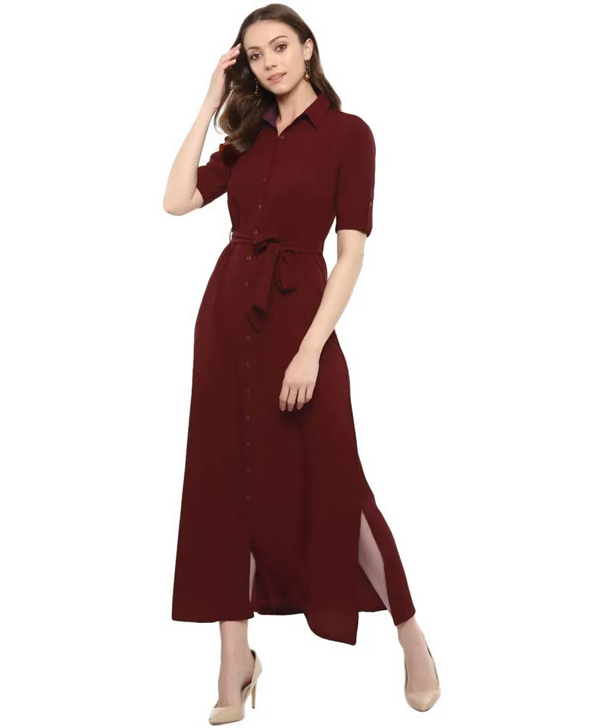 Uptownie Lite Women's Shirt Style Maxi Dress ( Maroon Medium )