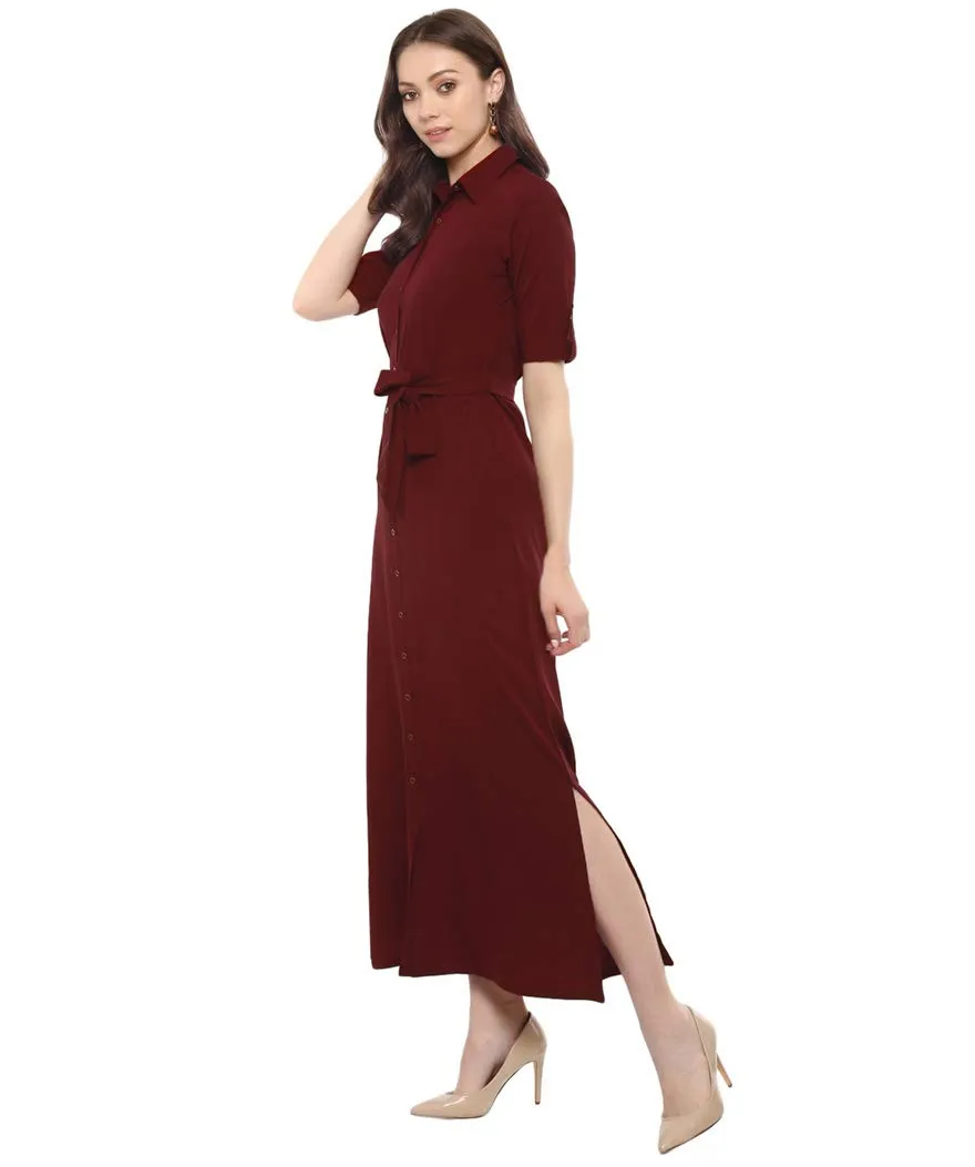 Uptownie Lite Women's Shirt Style Maxi Dress ( Maroon Medium )