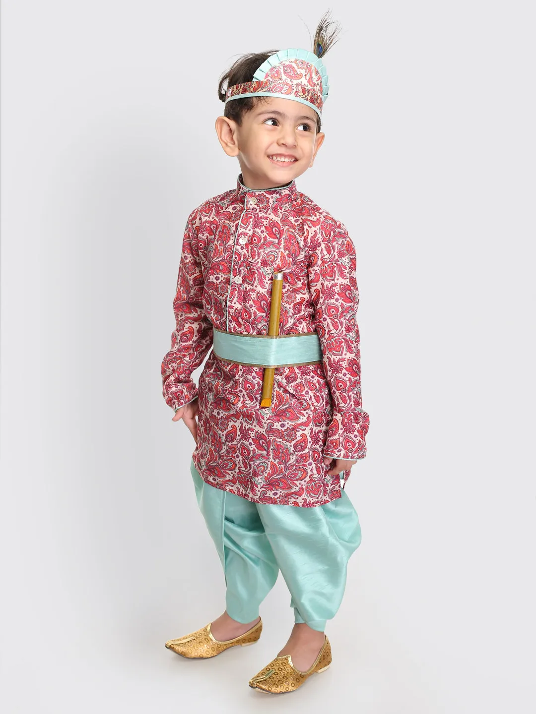 VASTRAMAY Boy's Janmashtami Printed Krishna Kurta and Dhoti Set